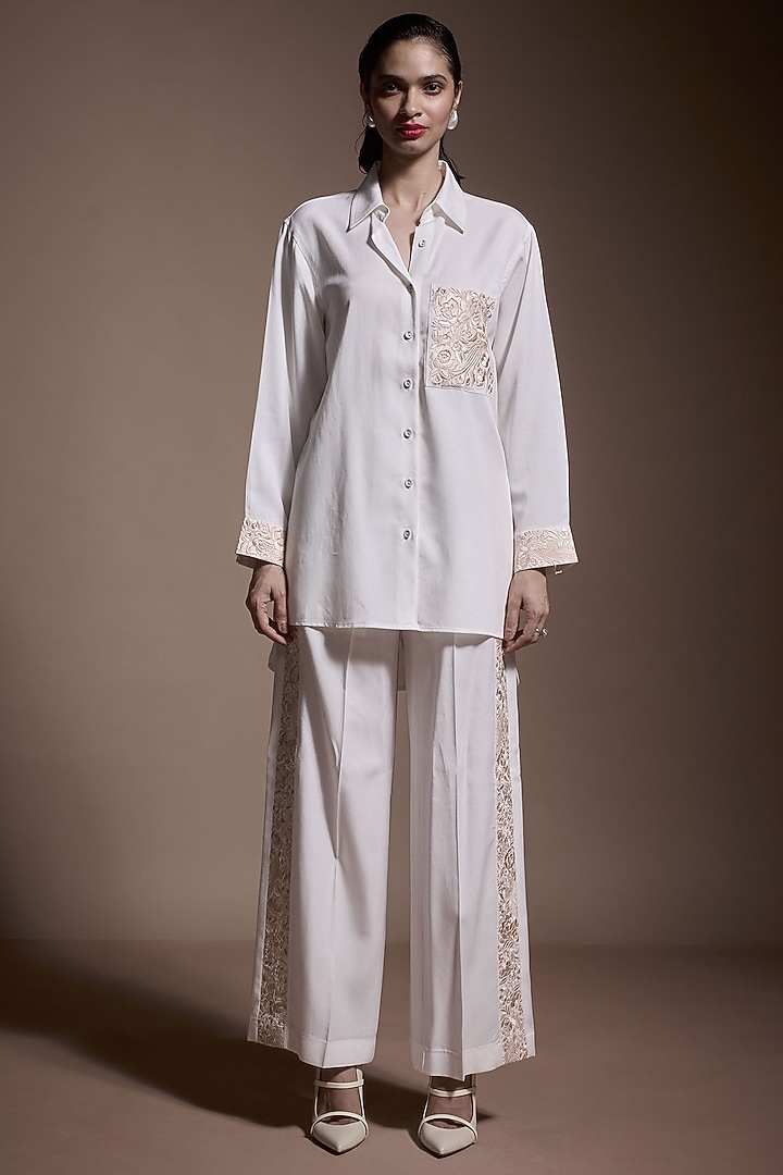 Ivory Tencel Embroidered Co-Ord Set by Dash and Dot at Pernia's Pop Up Shop