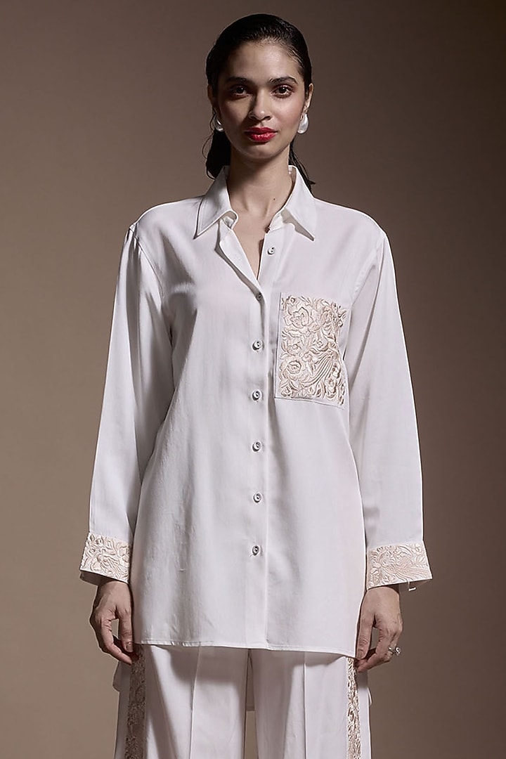 Ivory Tencel Embroidered Co-Ord Set by Dash and Dot at Pernia's Pop Up Shop