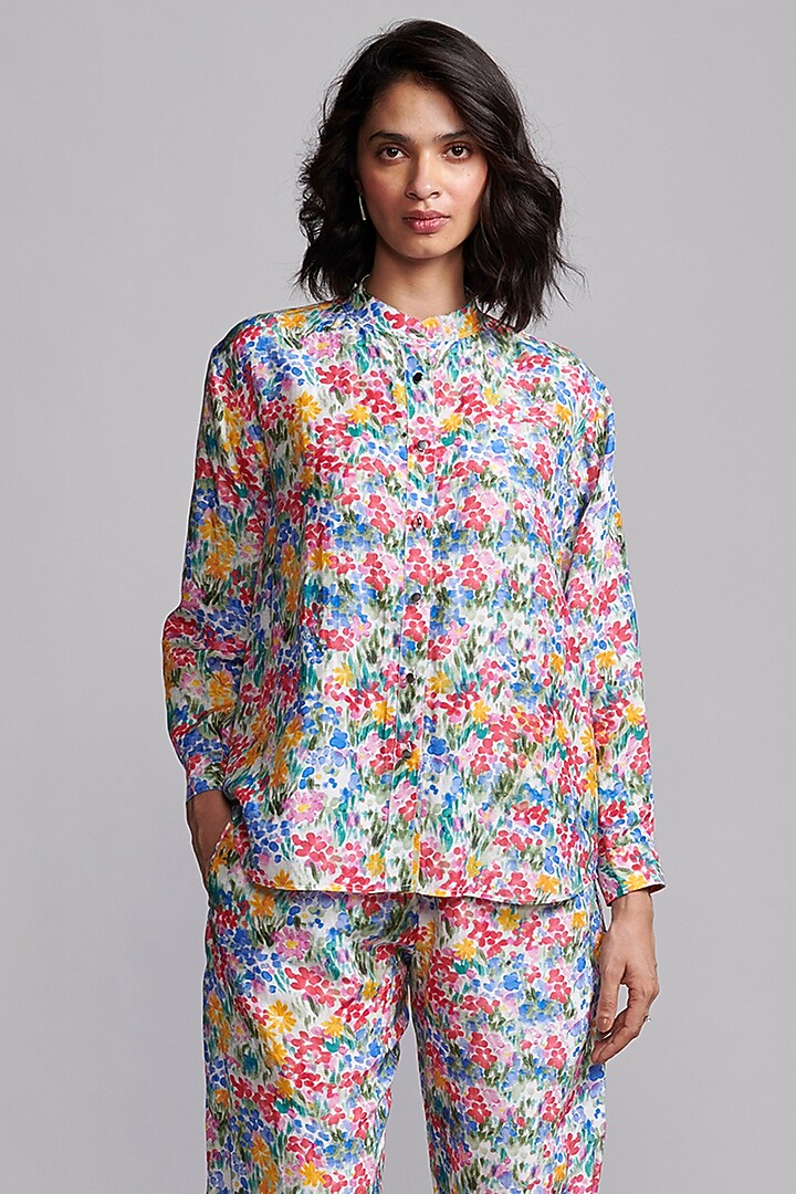 Multi-Colored Viscose & Linen Hand-Painted Co-Ord Set by Dash and Dot at Pernia's Pop Up Shop