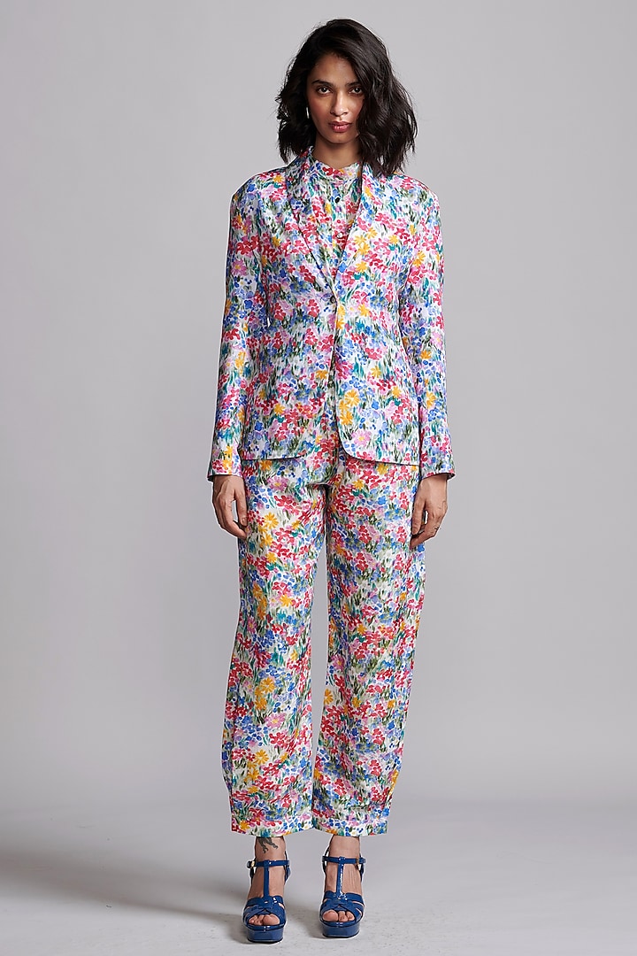 Multi-Colored Viscose & Linen Hand-Painted Blazer Set by Dash and Dot at Pernia's Pop Up Shop