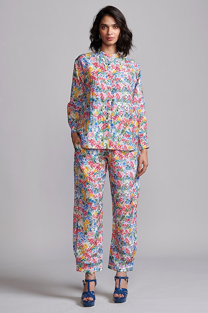 Multi-Colored Viscose & Linen Hand-Painted Blazer Set by Dash and Dot at Pernia's Pop Up Shop