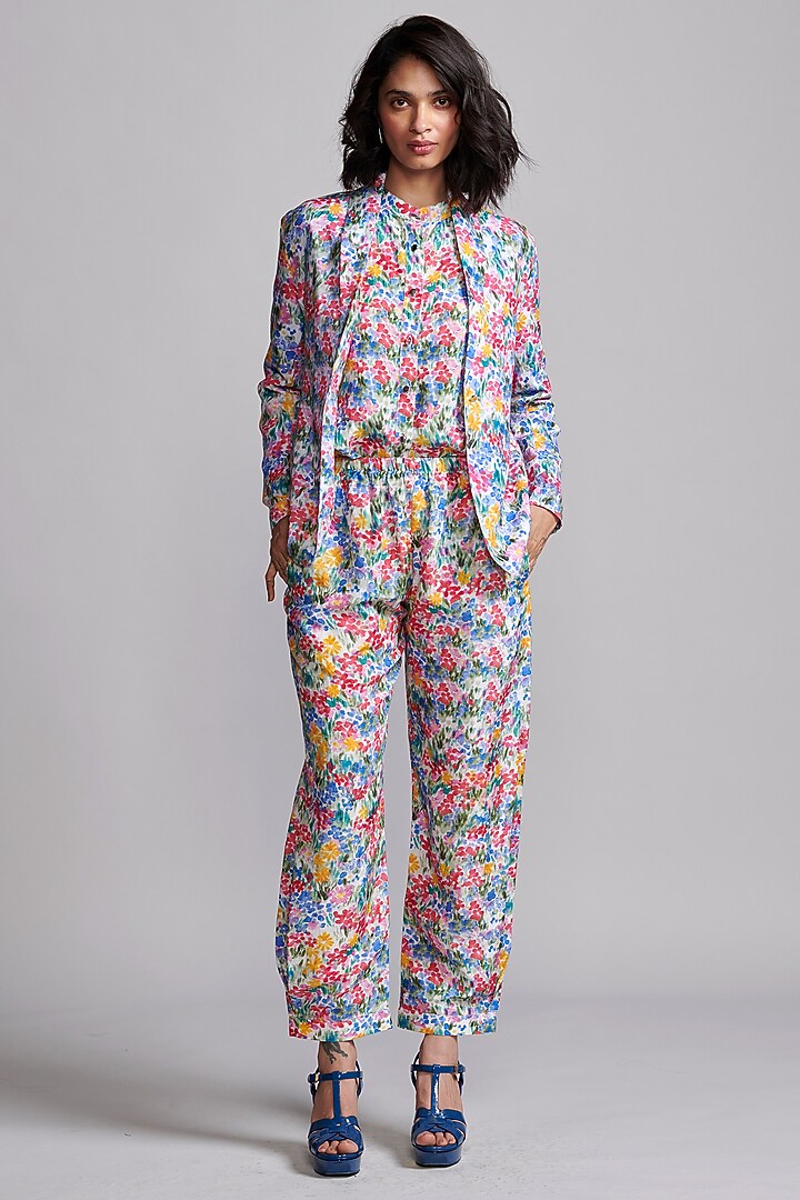 Multi-Colored Viscose & Linen Hand-Painted Blazer Set by Dash and Dot at Pernia's Pop Up Shop