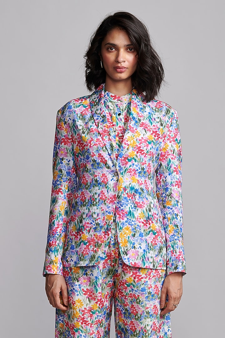 Multi-Colored Viscose & Linen Hand-Painted Blazer Set by Dash and Dot at Pernia's Pop Up Shop