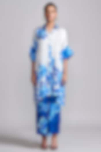 Blue Viscose Floral Printed Wide-Legged Pant Set by Dash and Dot at Pernia's Pop Up Shop