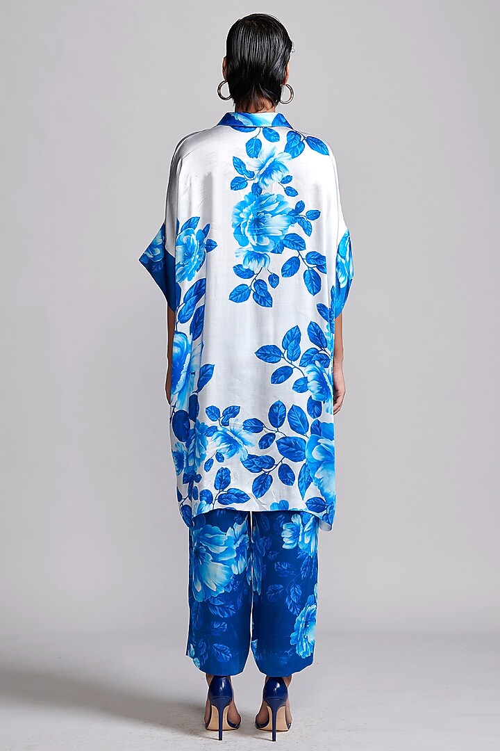 Blue Viscose Floral Printed Wide-Legged Pant Set by Dash and Dot at Pernia's Pop Up Shop