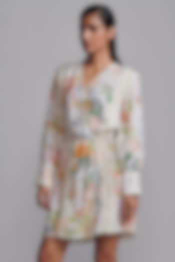 Multi-Colored Linen & Viscose Floral Printed Mini Wrap Dress by Dash and Dot at Pernia's Pop Up Shop