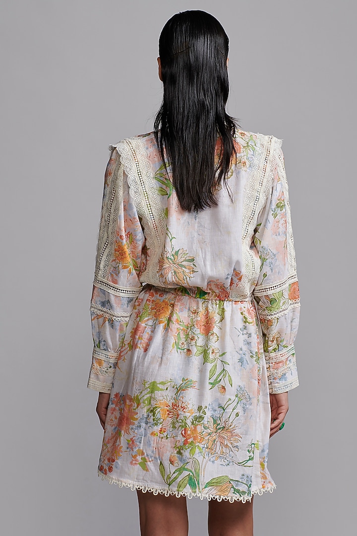 Multi-Colored Linen & Viscose Floral Printed Mini Wrap Summer Dress by Dash and Dot at Pernia's Pop Up Shop
