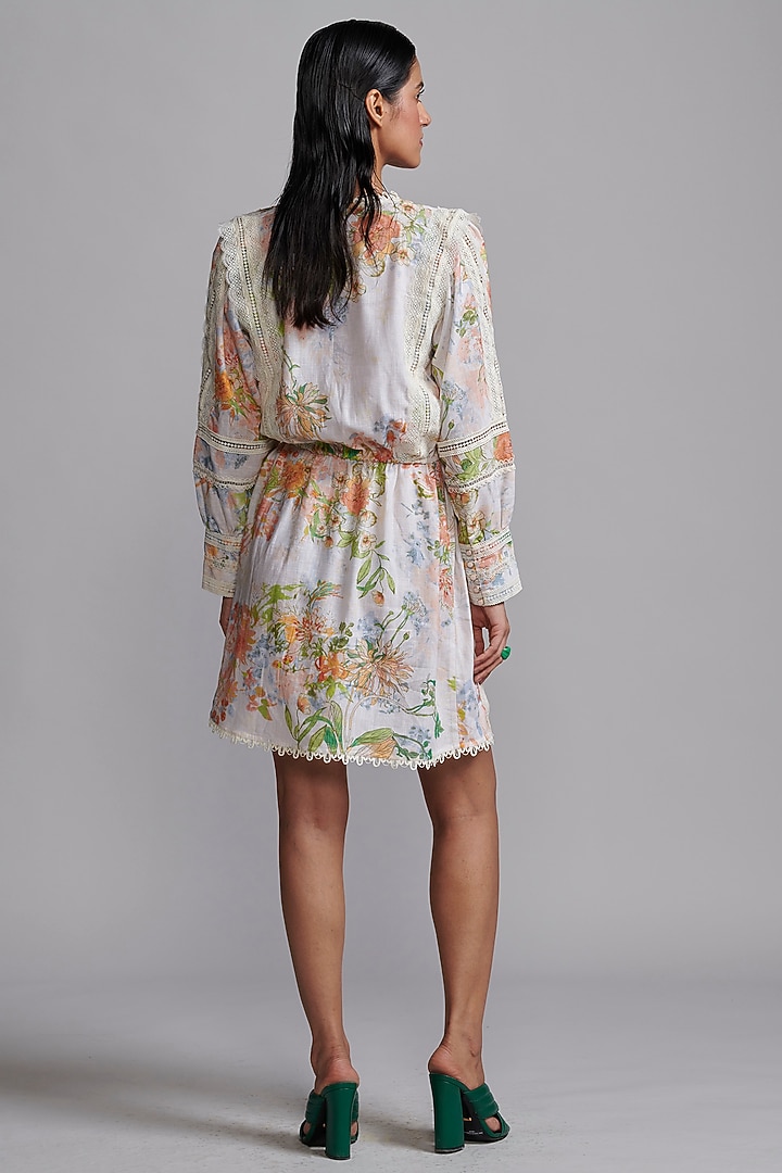 Multi-Colored Linen & Viscose Floral Printed Mini Wrap Summer Dress by Dash and Dot at Pernia's Pop Up Shop
