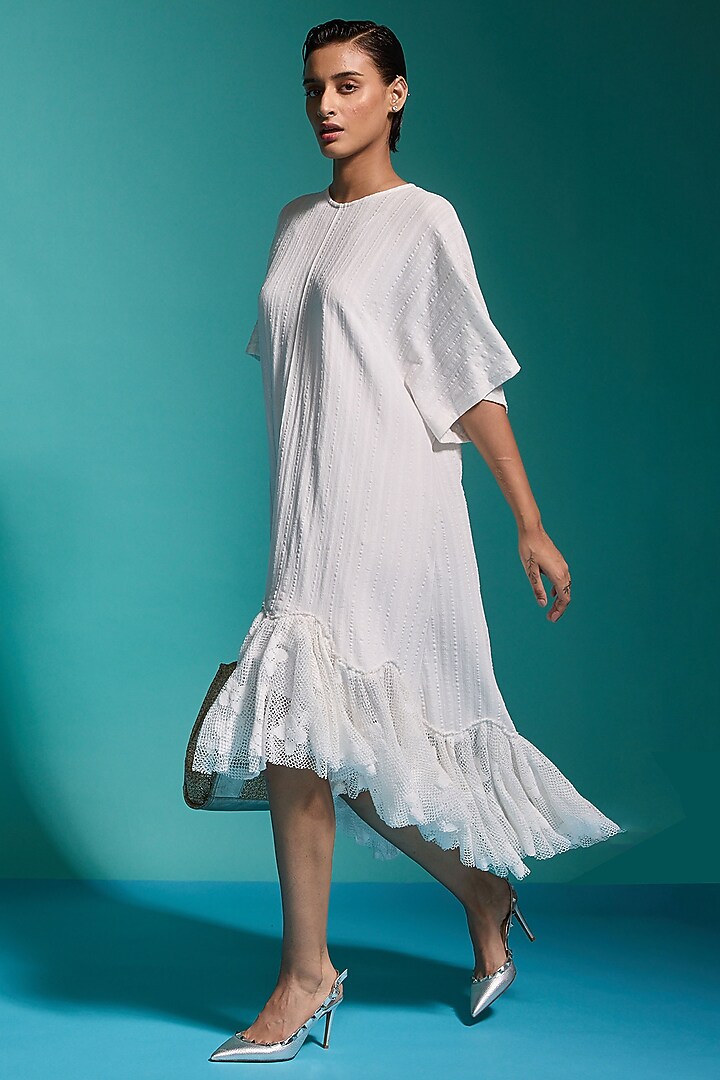 White Organic Cotton Embroidered Tiered Summer Dress by Dash and Dot at Pernia's Pop Up Shop