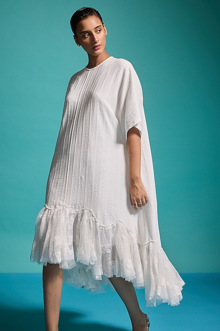 White Organic Cotton Embroidered Tiered Summer Dress by Dash and Dot at Pernia's Pop Up Shop