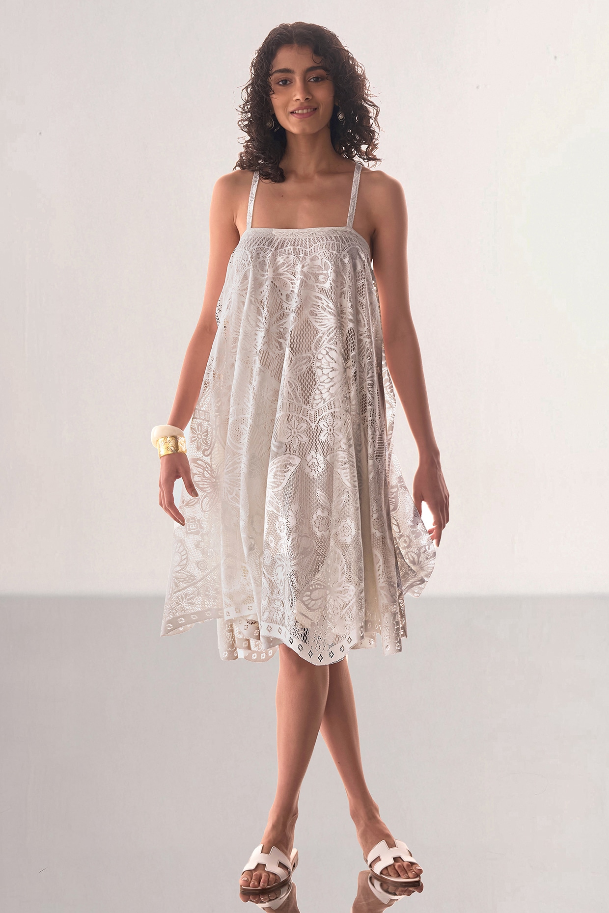 Dash and Dot White Recycled Polyester Lacework Mini Dress