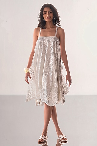 White Recycled Polyester Lacework Mini Dress by Dash and Dot
