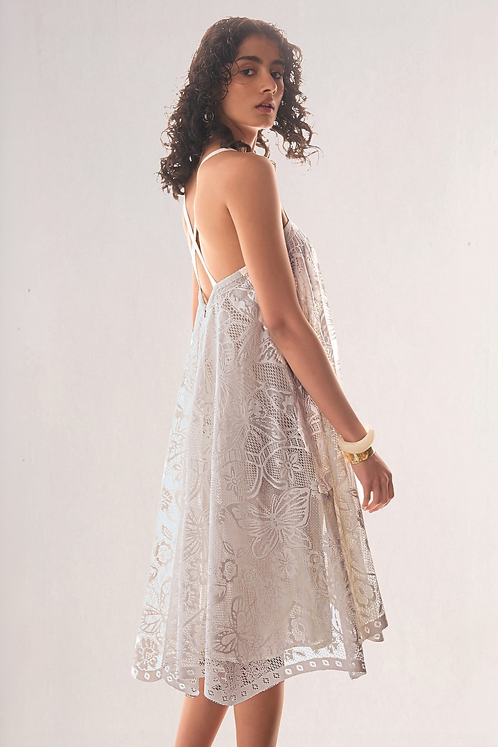 White Recycled Polyester Lacework Mini Summer Dress by Dash and Dot at Pernia's Pop Up Shop