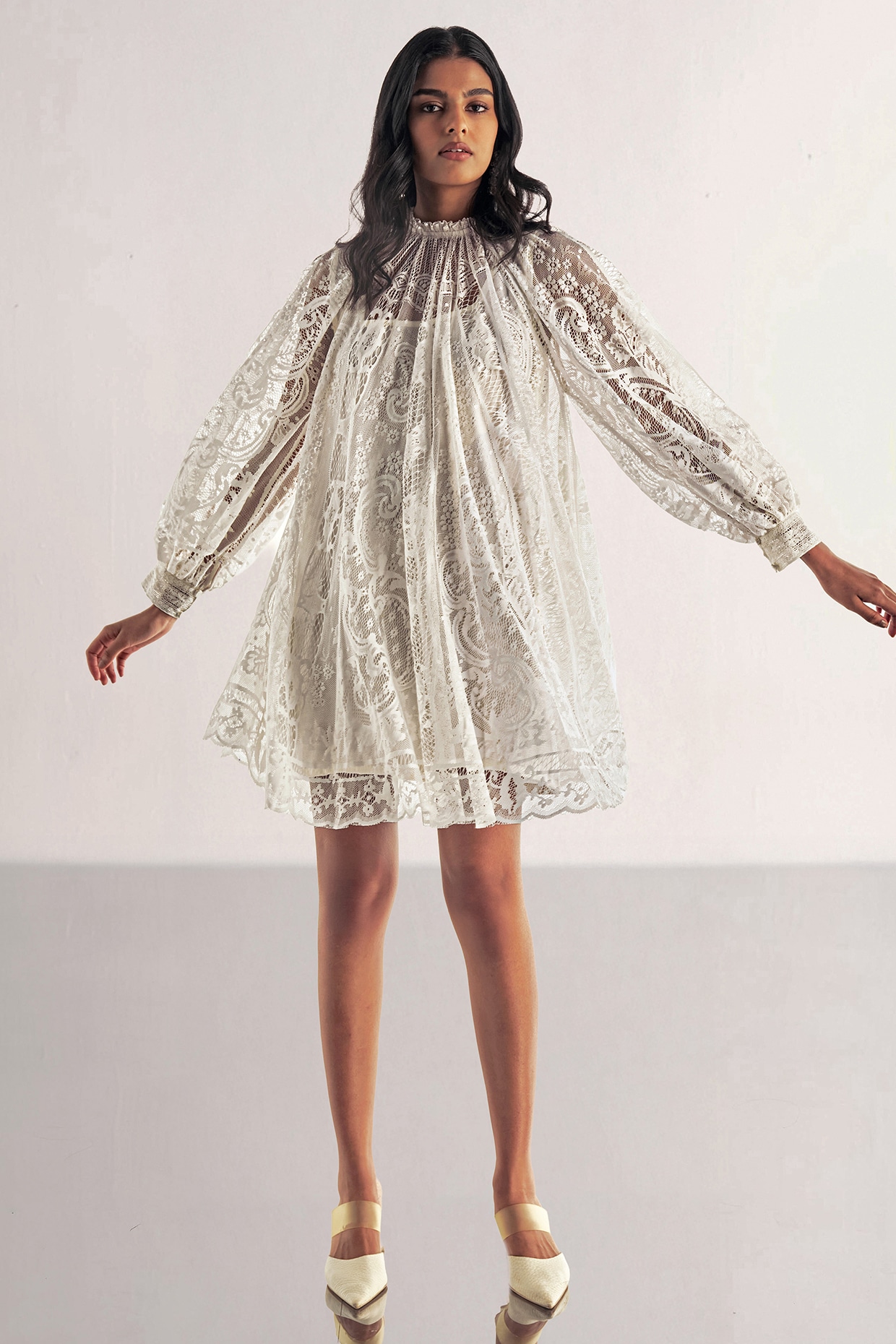 Dash and Dot White Recycled Polyester Mini Dress