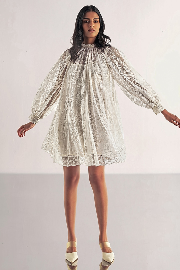 White Recycled Polyester Mini Summer Dress by Dash and Dot at Pernia's Pop Up Shop