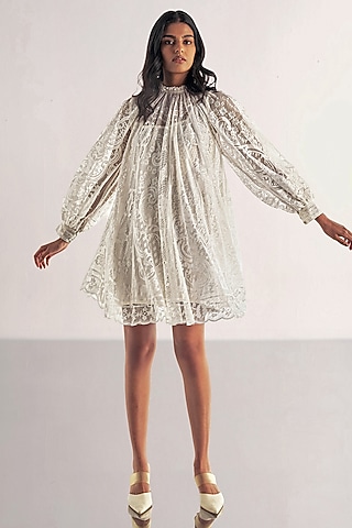 White Recycled Polyester Mini Dress by Dash and Dot