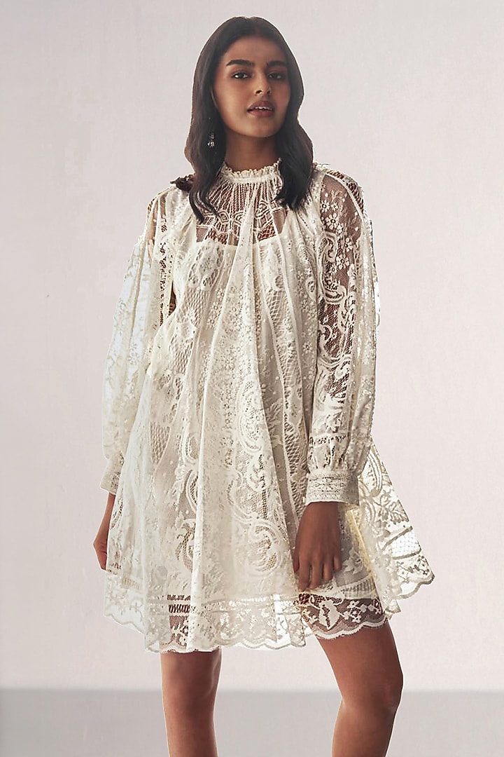 White Recycled Polyester Mini Summer Dress by Dash and Dot at Pernia's Pop Up Shop
