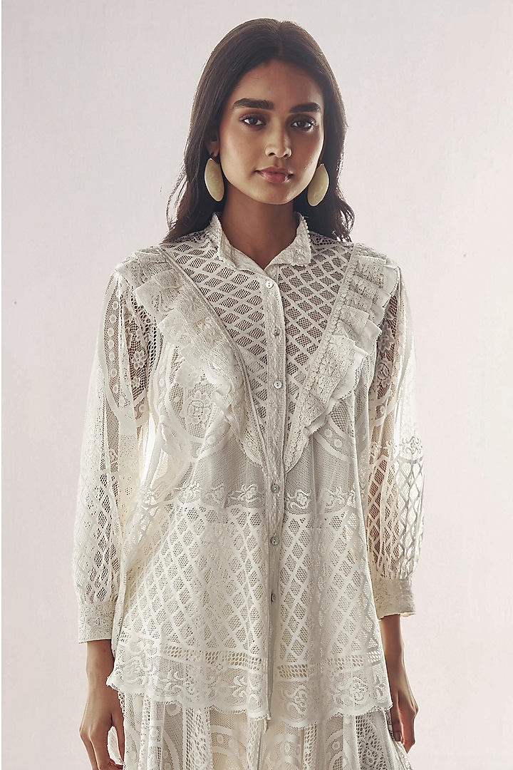 White Recycled Polyester Shirt by Dash and Dot at Pernia's Pop Up Shop