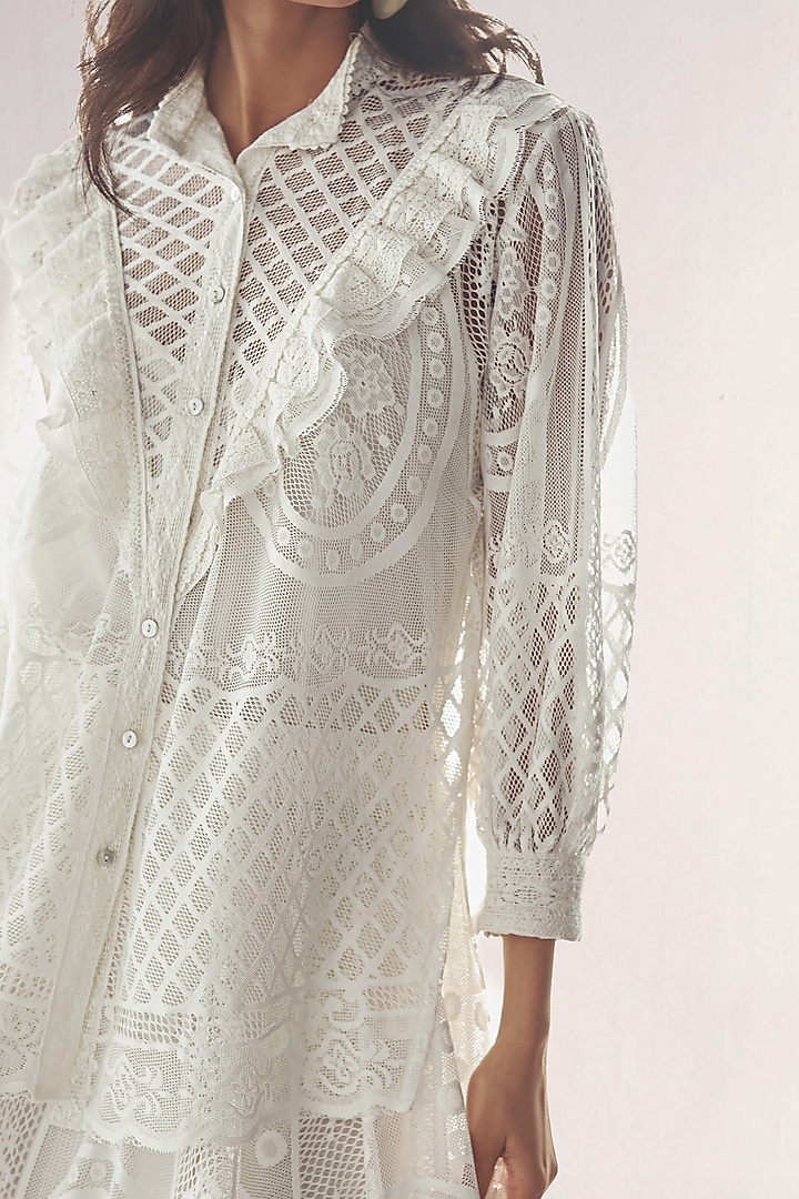 White Recycled Polyester Shirt by Dash and Dot at Pernia's Pop Up Shop