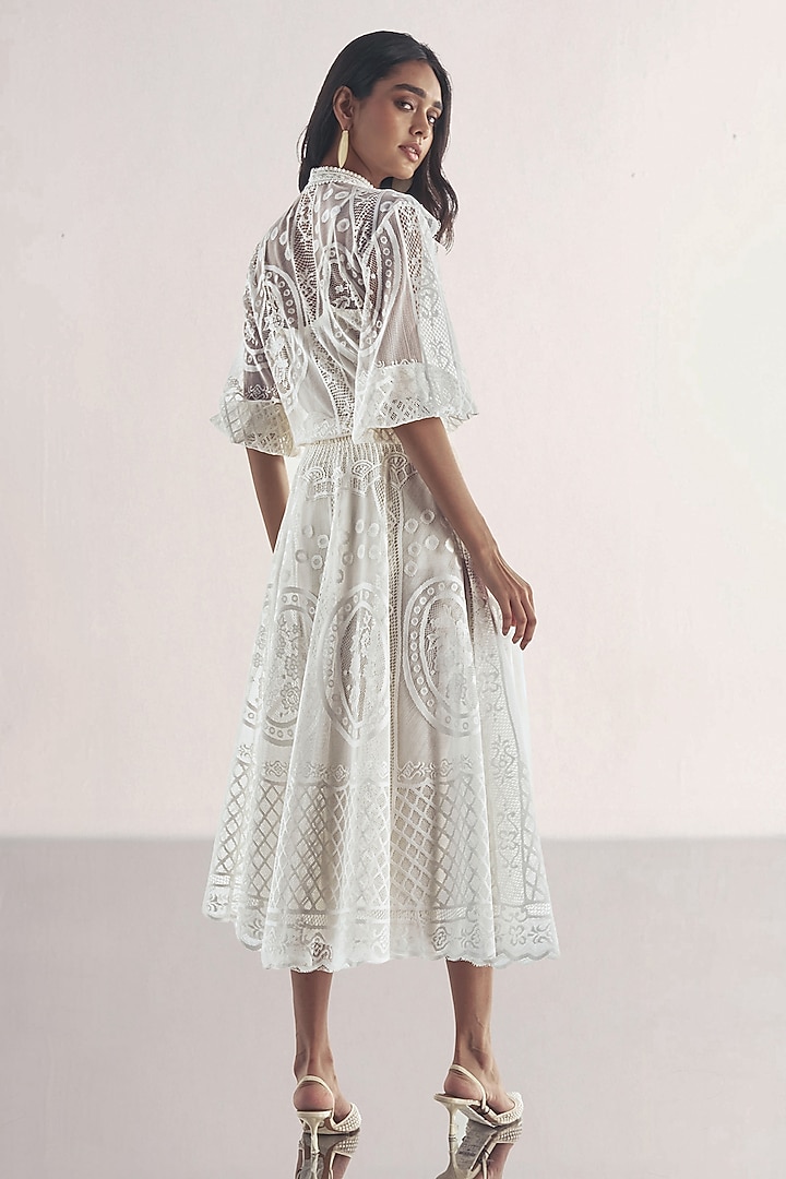 White Recycled Polyester A-Line Midi Skirt by Dash and Dot at Pernia's Pop Up Shop