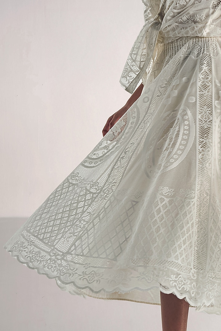 White Recycled Polyester A-Line Midi Skirt by Dash and Dot at Pernia's Pop Up Shop