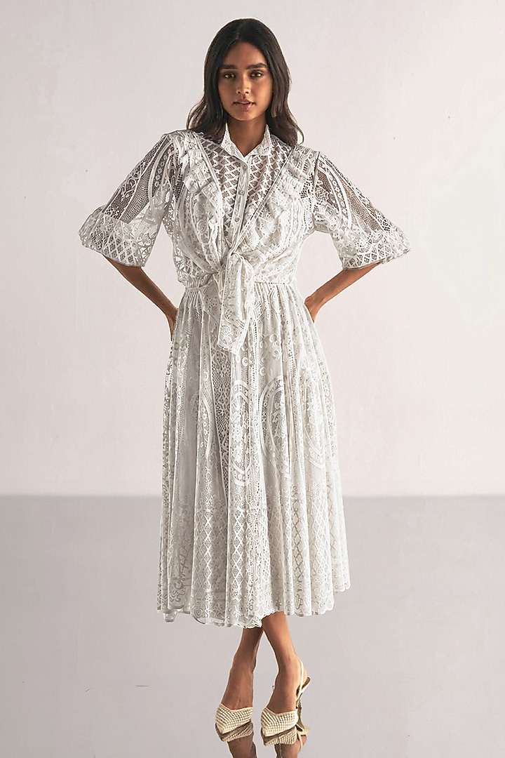 White Recycled Polyester A-Line Midi Skirt Set by Dash and Dot at Pernia's Pop Up Shop