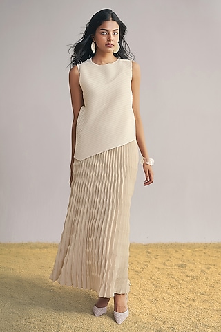 White Recycled Polyester Asymmetric Top by Dash and Dot
