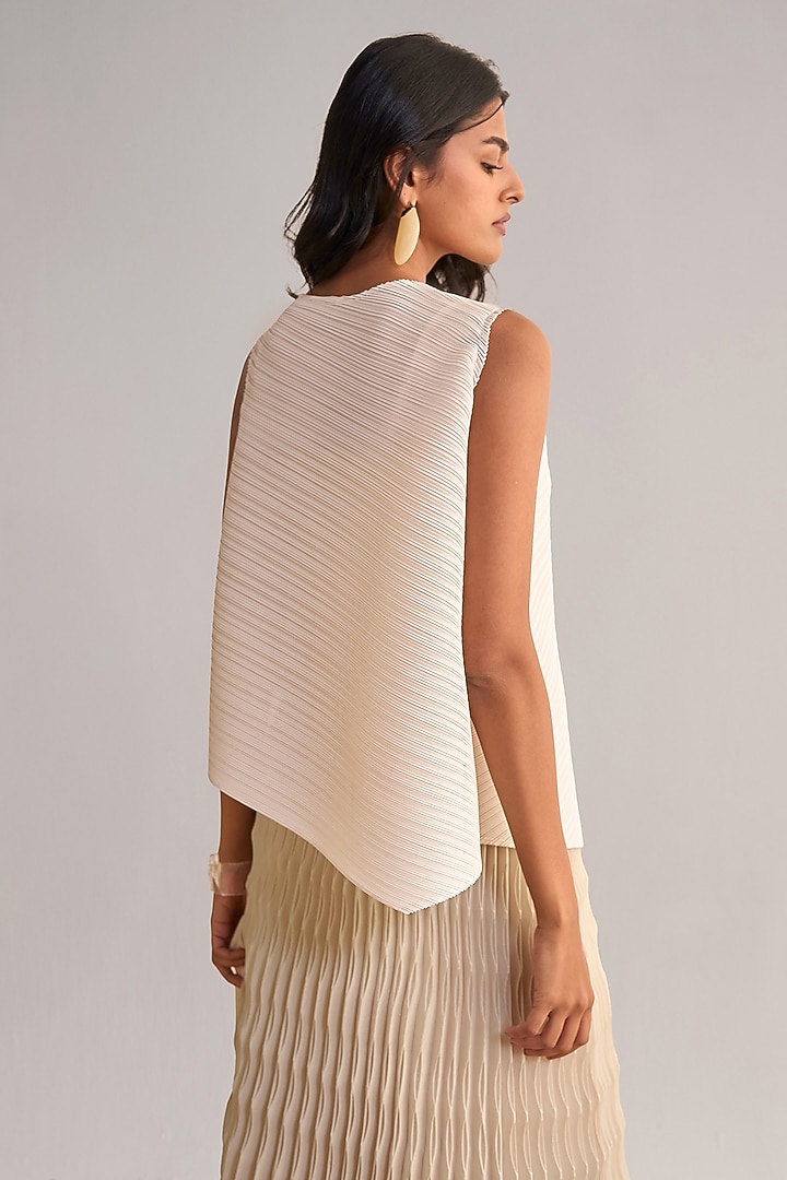 White Recycled Polyester Asymmetric Top by Dash and Dot at Pernia's Pop Up Shop