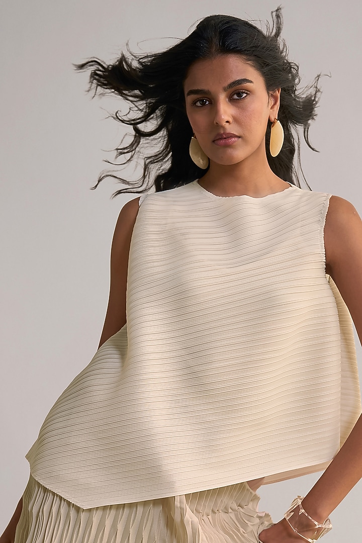 White Recycled Polyester Asymmetric Top by Dash and Dot at Pernia's Pop Up Shop