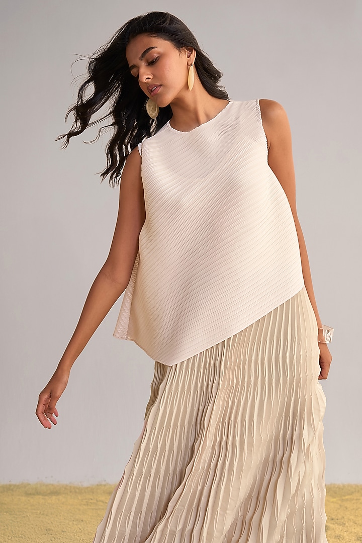White Recycled Polyester Asymmetric Top by Dash and Dot at Pernia's Pop Up Shop