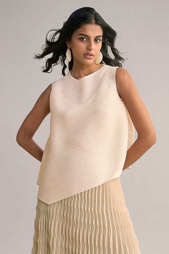 White Recycled Polyester Asymmetric Top by Dash and Dot at Pernia's Pop Up Shop