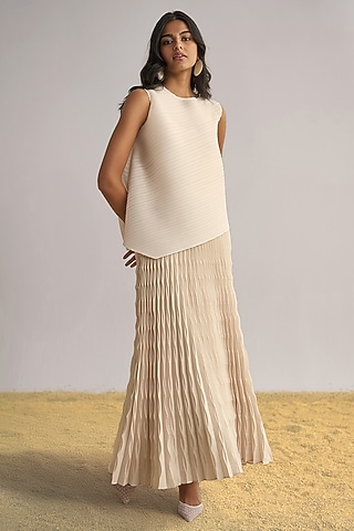 Blush Pink Recycled Polyester Pleated Skirt Set by Dash and Dot