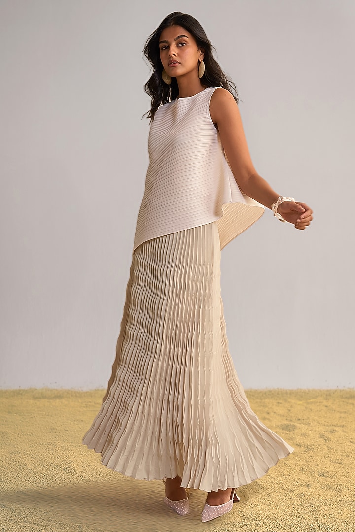 Blush Pink Recycled Polyester Pleated Skirt Set by Dash and Dot at Pernia's Pop Up Shop