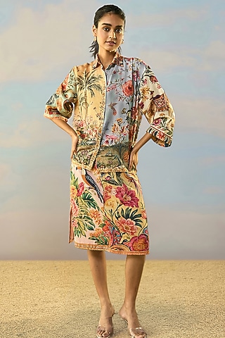 Multi-Colored Viscose Tropical Printed Shirt by Dash and Dot