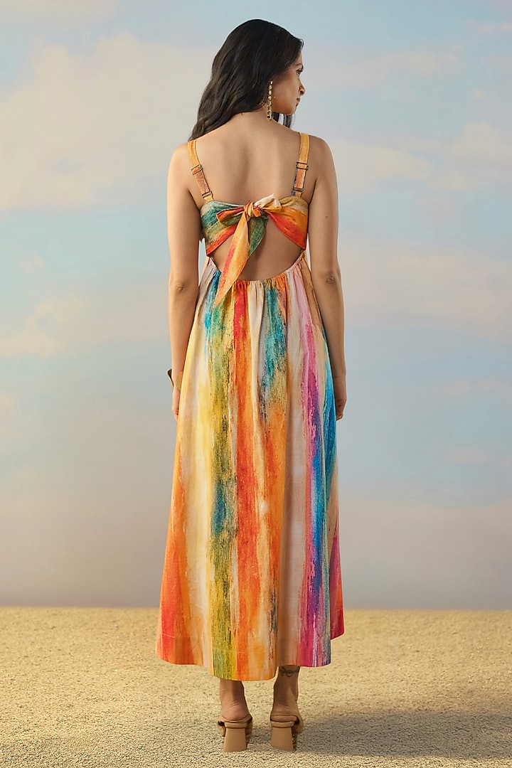 Multi-Colored Organic Cotton Linen Printed Maxi Summer Dress by Dash and Dot at Pernia's Pop Up Shop