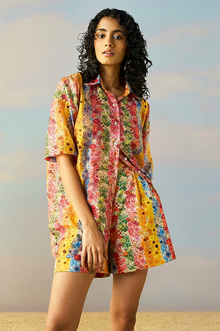 Multi-Colored Viscose Botanical Printed Shirt by Dash and Dot at Pernia's Pop Up Shop