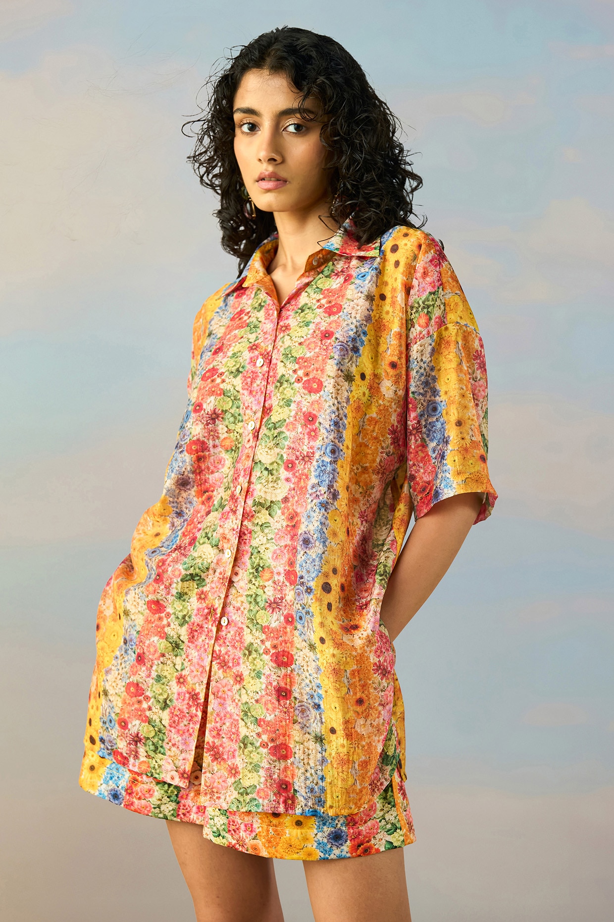 Dash and Dot Multi-Colored Organic Fabric Botanical Printed Co-Ord Set
