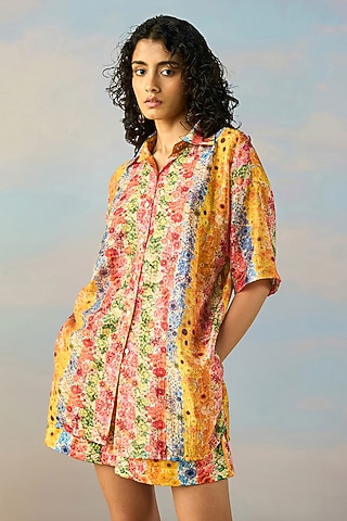 Multi-Colored Organic Fabric Botanical Printed Co-Ord Set by Dash and Dot
