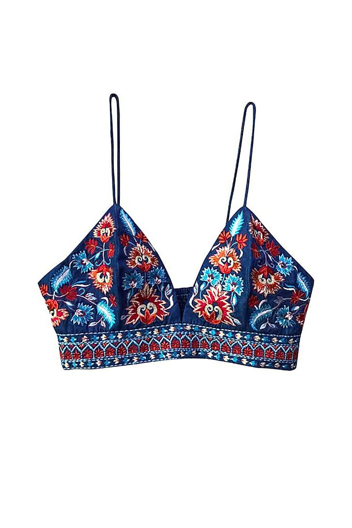 Denim Embroidered Bralette by Dash and Dot