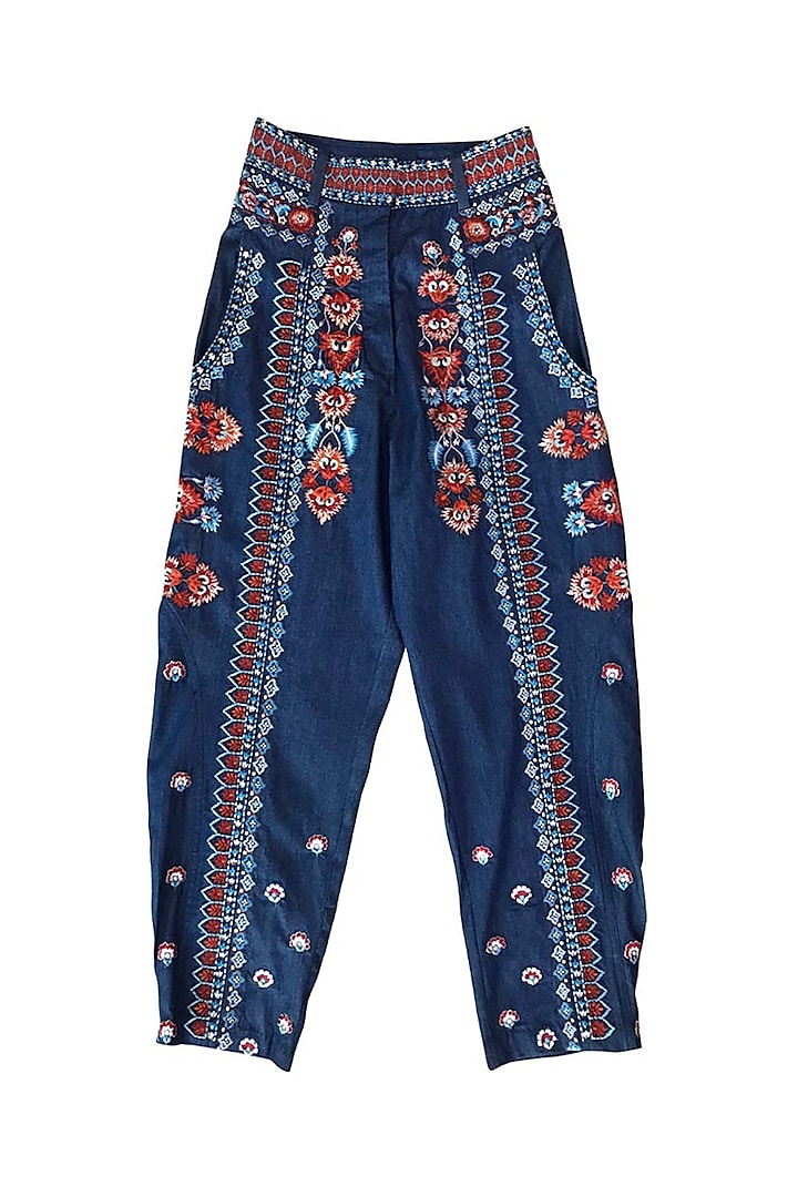 Denim Tencel Embroidered Pants by Dash and Dot
