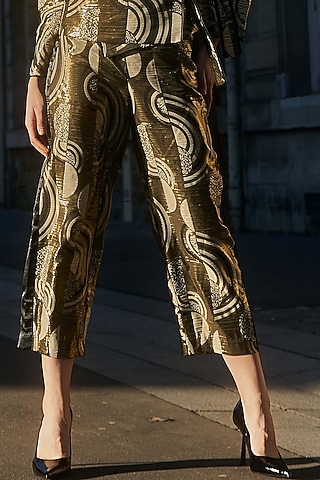 Golden & Black Straight Pants by Dash and Dot