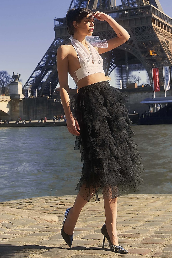 Black Polyester Frilled Multi-Layered Skirt by Dash and Dot