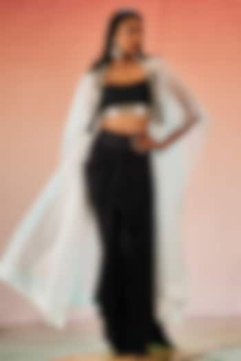 Black Draped Asymmetrical Skirt Set With White Cape by Dash and Dot at Pernia's Pop Up Shop