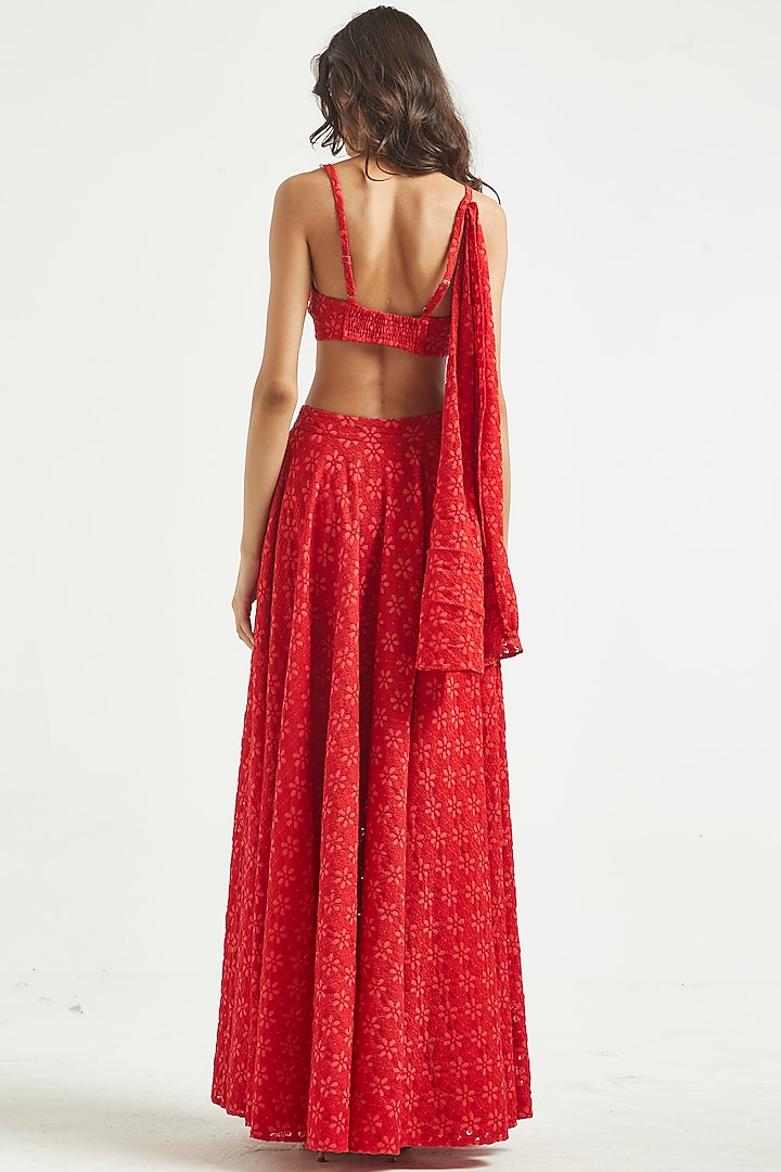 Bright Red Cotton Lace Flared Maxi Skirt Set by Dash and Dot at Pernia's Pop Up Shop