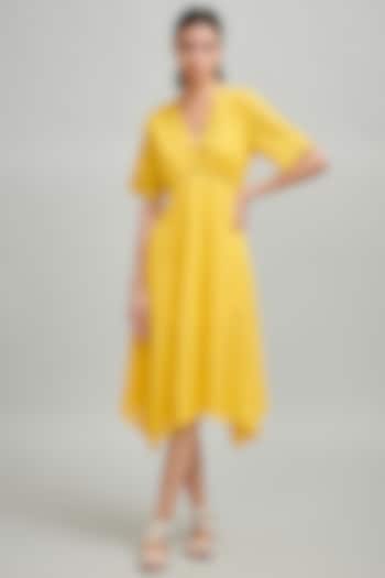 Yellow Embroidered A-Line Midi Dress by Dash and Dot