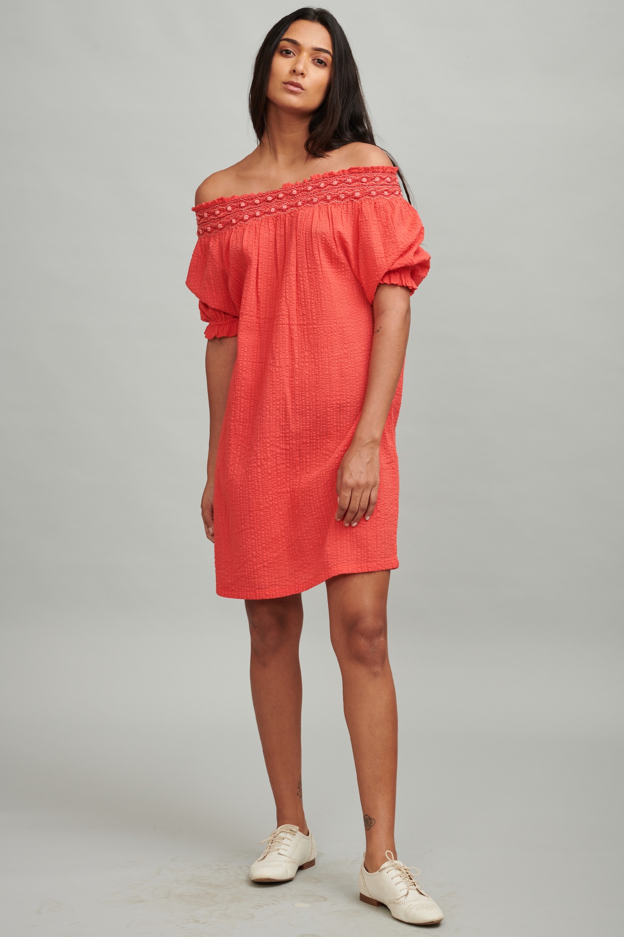 coral knee length dress