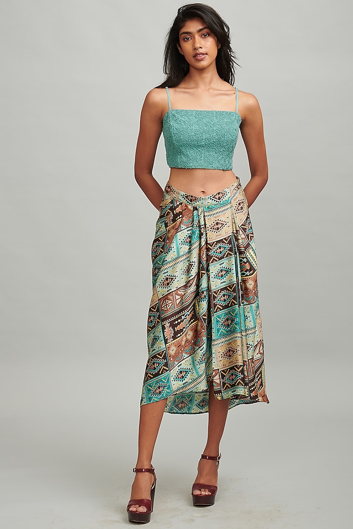 Multi-Colored Printed Draped Flowy Skirt  by Dash and Dot