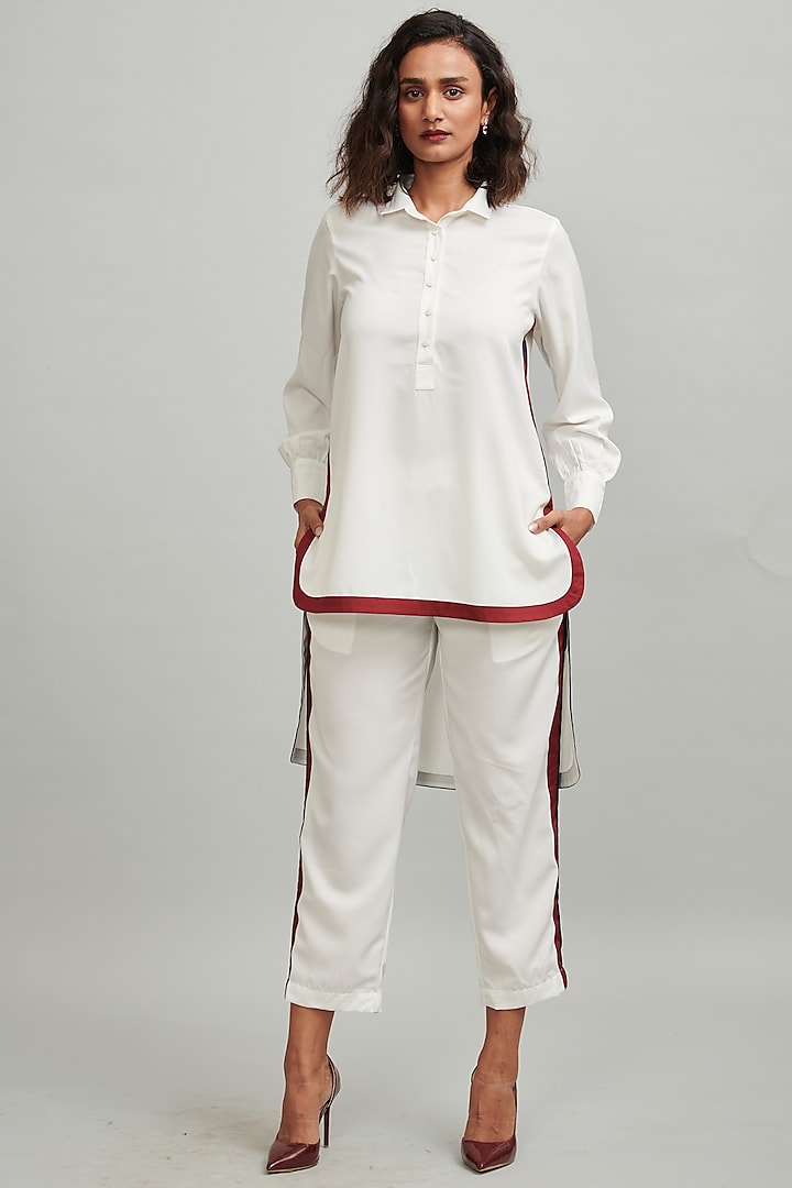 White Polyester Straight Pant Set by Dash and Dot