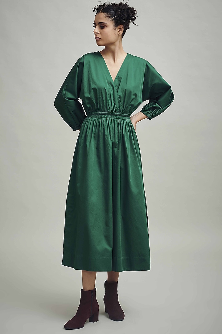 Emerald Green Wrap-Yoke Midi Summer Dress by Dash and Dot at Pernia's Pop Up Shop