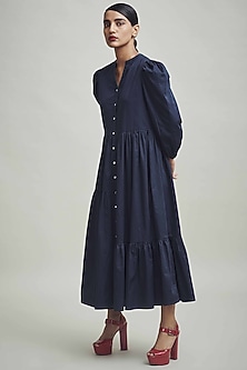 4511024 Navy Blue Midi Shirt Dress